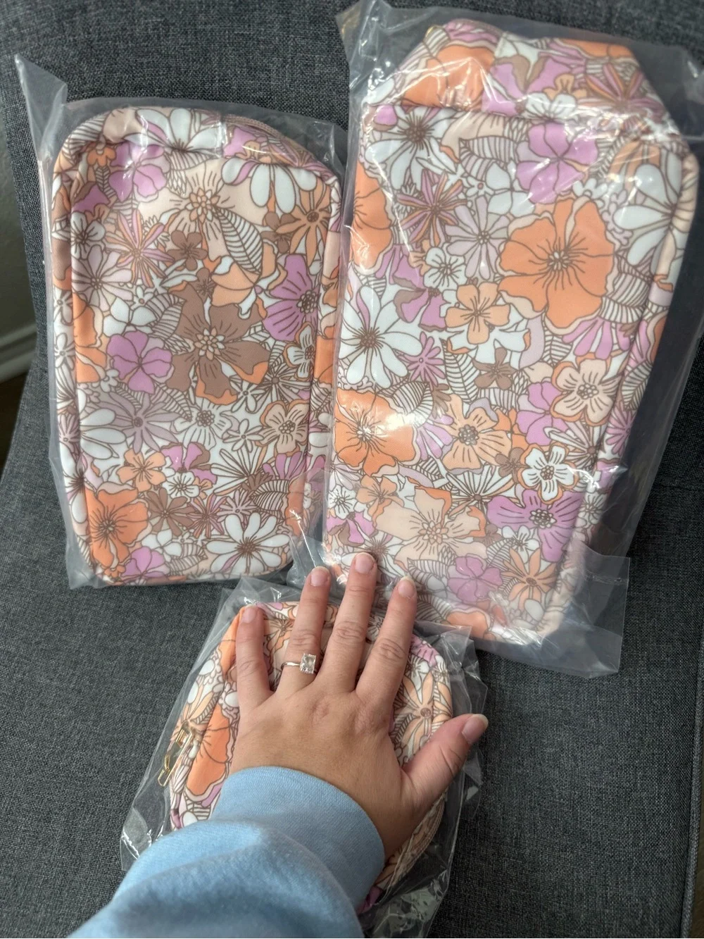 NEW Pink Lily floral travel packing cubes / makeup bags